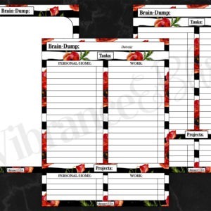 Overwhelmed? Too much in your head? Get it out! With this unique 3-page PDF Printable, you can stop stressing and get organized. Wishing for a stress-free world? Get your plans out on paper so you can process and produce! Includes 3 separate formats to better fit your needs. For more information on Brain-Dumping, be sure to check out this post! Collection: Contemporary Poppy Size: FULL (8.5″ x 11″) & HALF-Sheet (5.5″ x 8.5″)